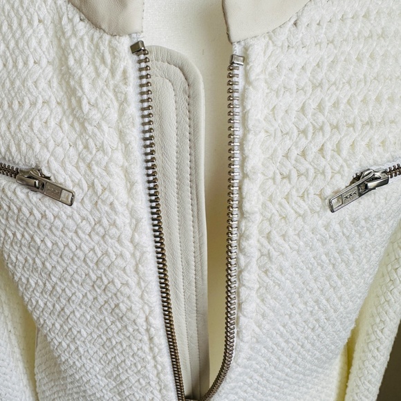 😍 Gorgeous + Unique 🤩 |  AMS Pure Cream White Leather Cotton Knit Jacket 8 - Picture 4 of 15